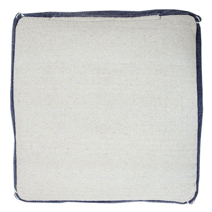 18" Blue Cotton Geometric Pouf Ottoman HomeRoots