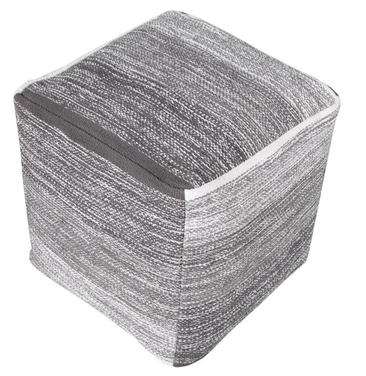 16" Gray Cotton Striped Pouf Ottoman HomeRoots