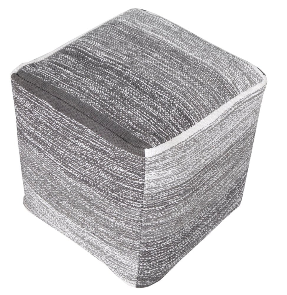 16" Gray Cotton Striped Pouf Ottoman HomeRoots
