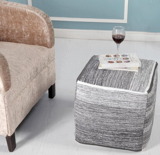 16" Gray Cotton Striped Pouf Ottoman HomeRoots