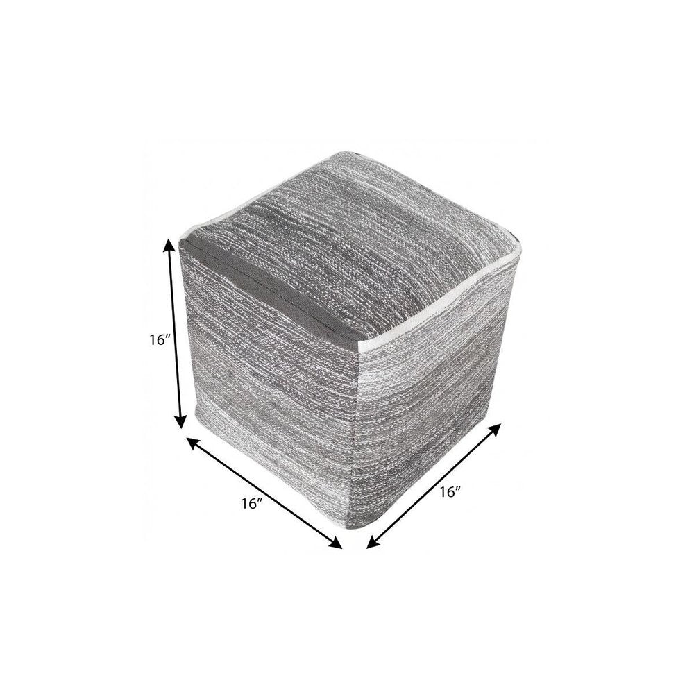 16" Gray Cotton Striped Pouf Ottoman HomeRoots
