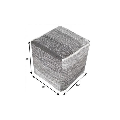 16" Gray Cotton Striped Pouf Ottoman HomeRoots