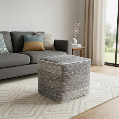 16" Gray Cotton Striped Pouf Ottoman HomeRoots