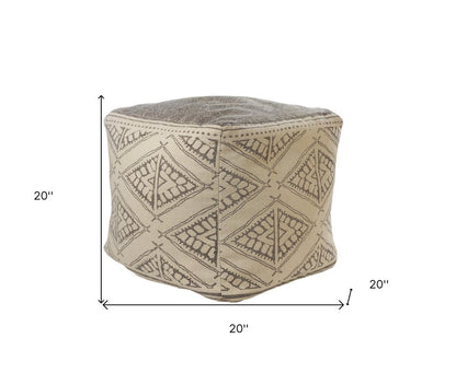 20" Beige Cotton Tribal Pouf Ottoman HomeRoots
