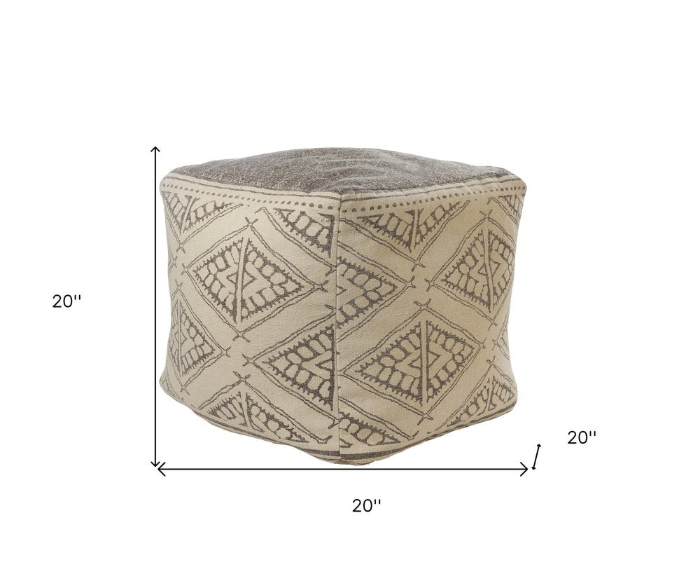 20" Beige Cotton Tribal Pouf Ottoman HomeRoots