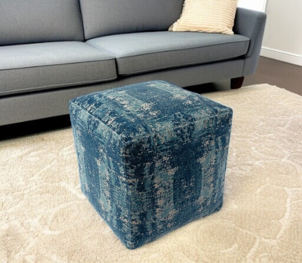 18" Blue Abstract Pouf Ottoman HomeRoots