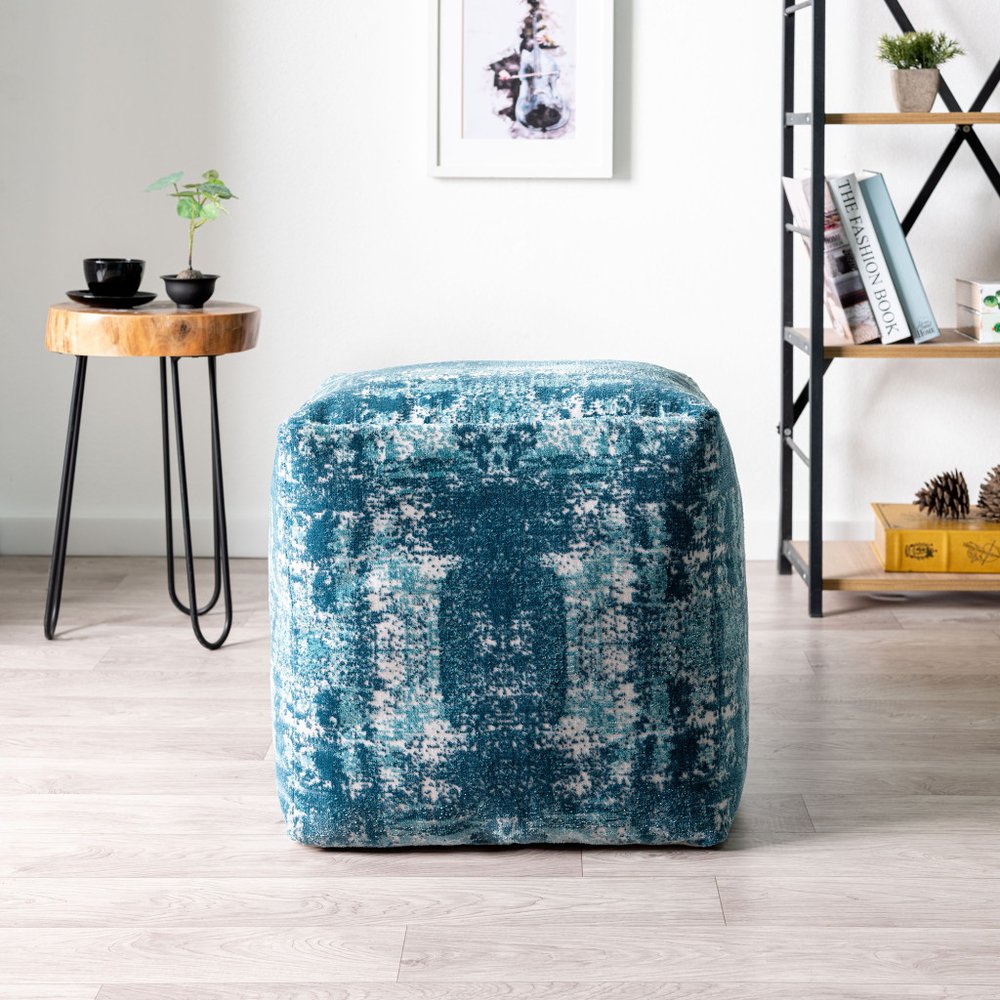 18" Blue Abstract Pouf Ottoman HomeRoots