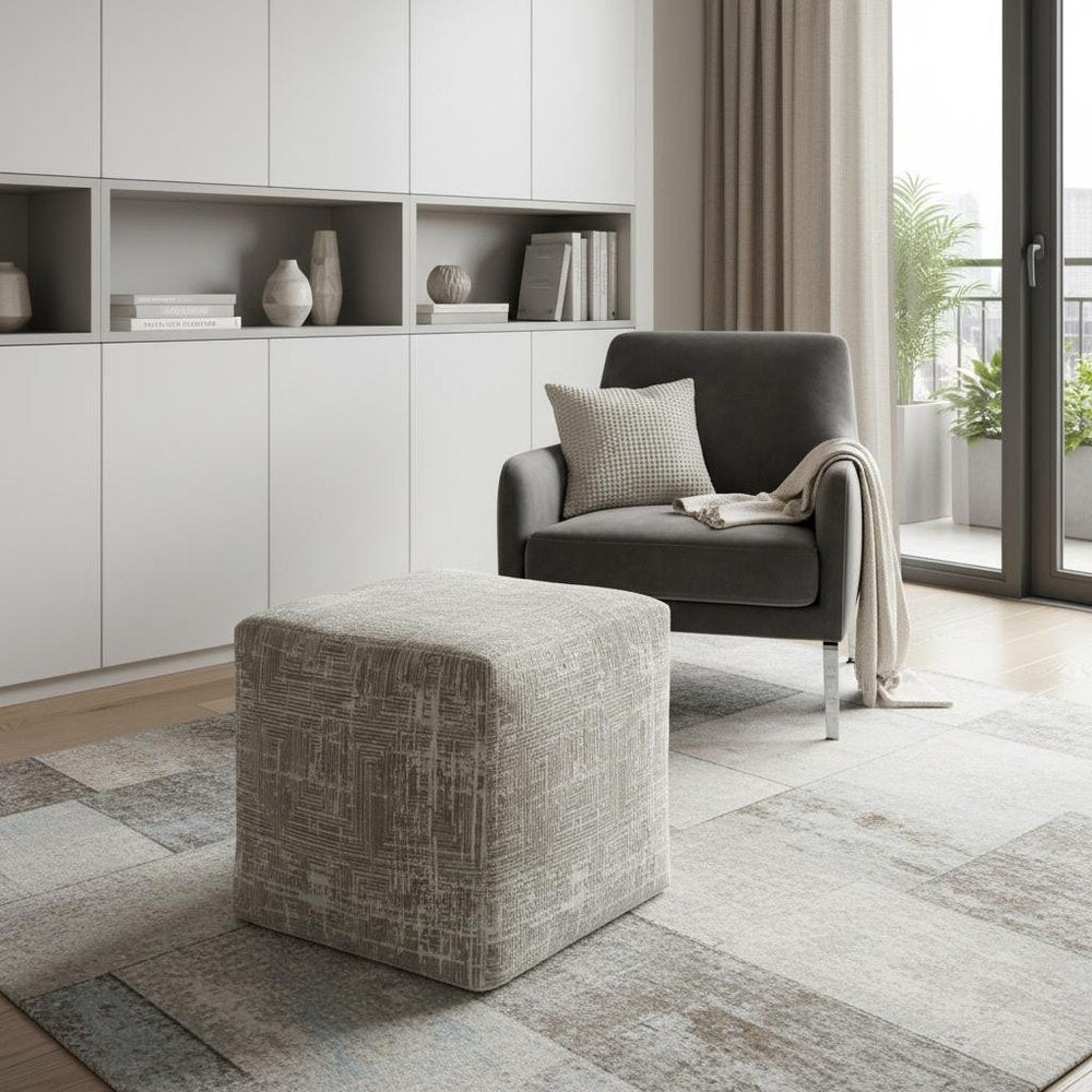 18" Gray Geometric Pouf Ottoman HomeRoots