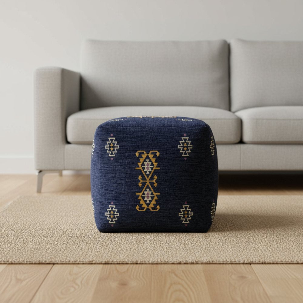 18" Blue Medallion Pouf Ottoman HomeRoots