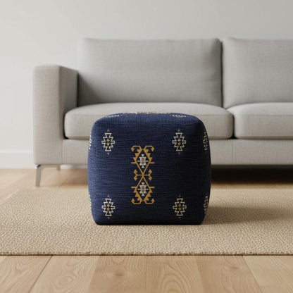 18" Blue Medallion Pouf Ottoman HomeRoots