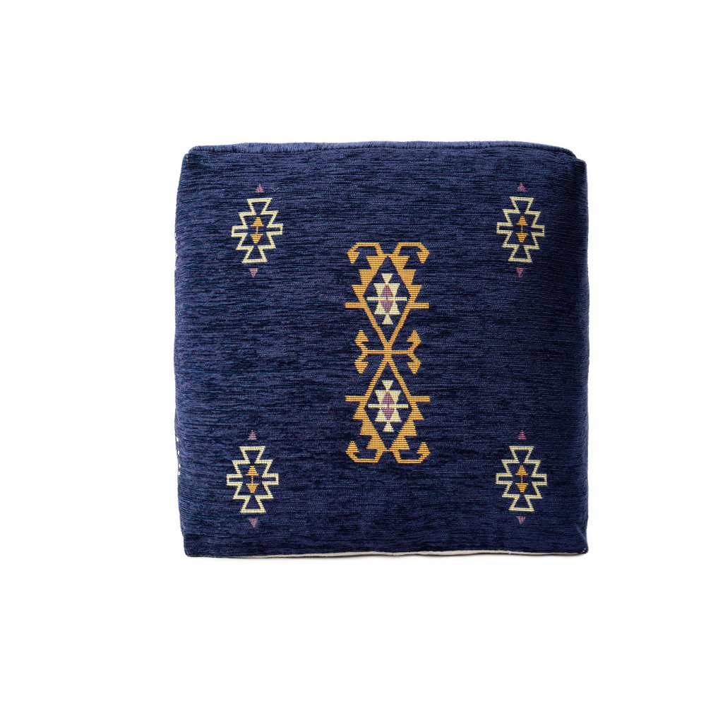 18" Blue Medallion Pouf Ottoman HomeRoots