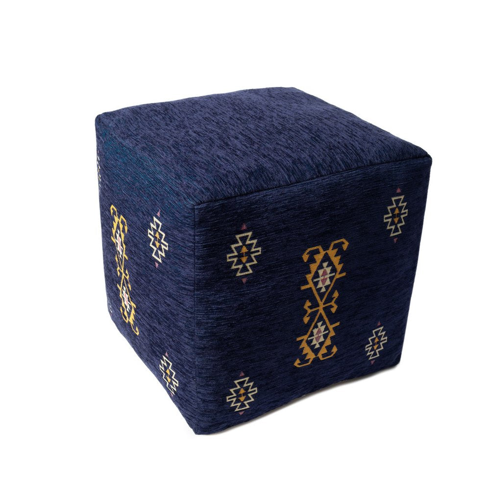 18" Blue Medallion Pouf Ottoman HomeRoots