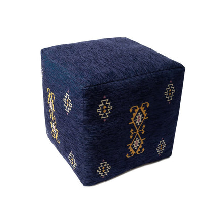 18" Blue Medallion Pouf Ottoman HomeRoots