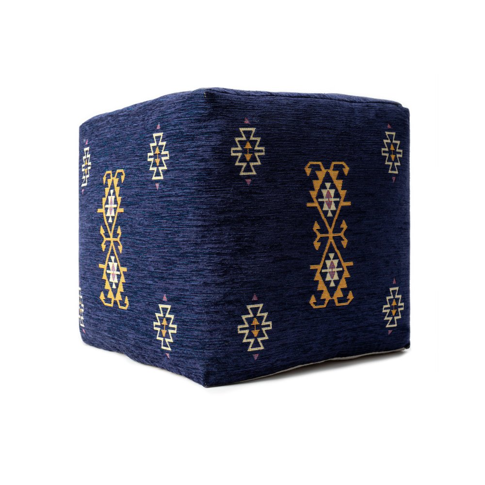 18" Blue Medallion Pouf Ottoman HomeRoots