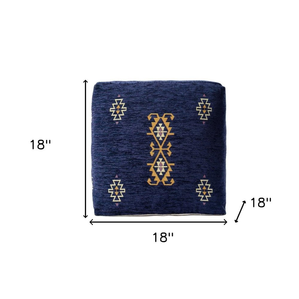 18" Blue Medallion Pouf Ottoman HomeRoots