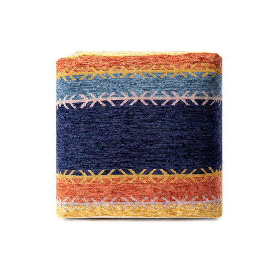 18" Blue And Orange Polyester Blend Striped Pouf Ottoman HomeRoots