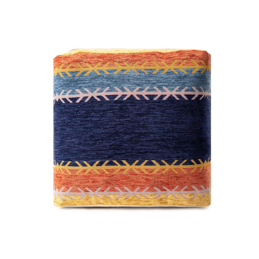 18" Blue And Orange Polyester Blend Striped Pouf Ottoman HomeRoots