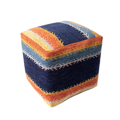 18" Blue And Orange Polyester Blend Striped Pouf Ottoman HomeRoots