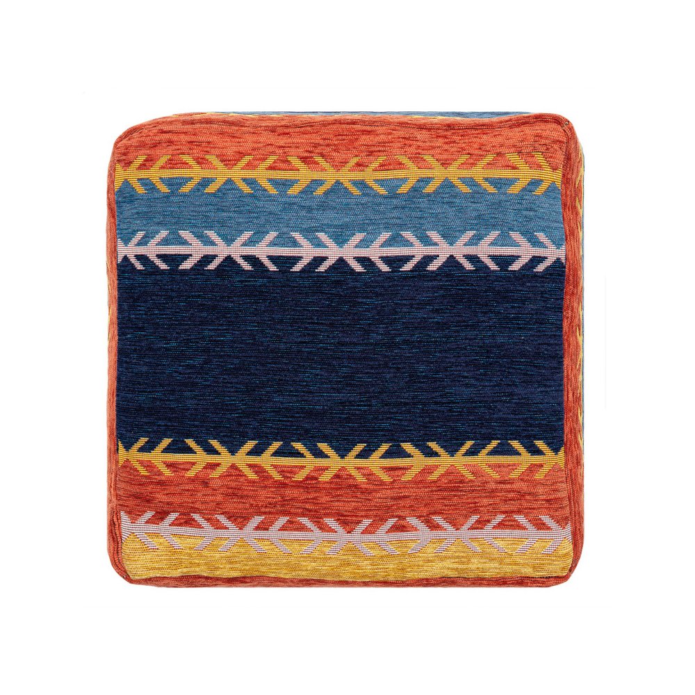18" Blue And Orange Polyester Blend Striped Pouf Ottoman HomeRoots