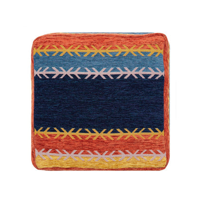 18" Blue And Orange Polyester Blend Striped Pouf Ottoman HomeRoots