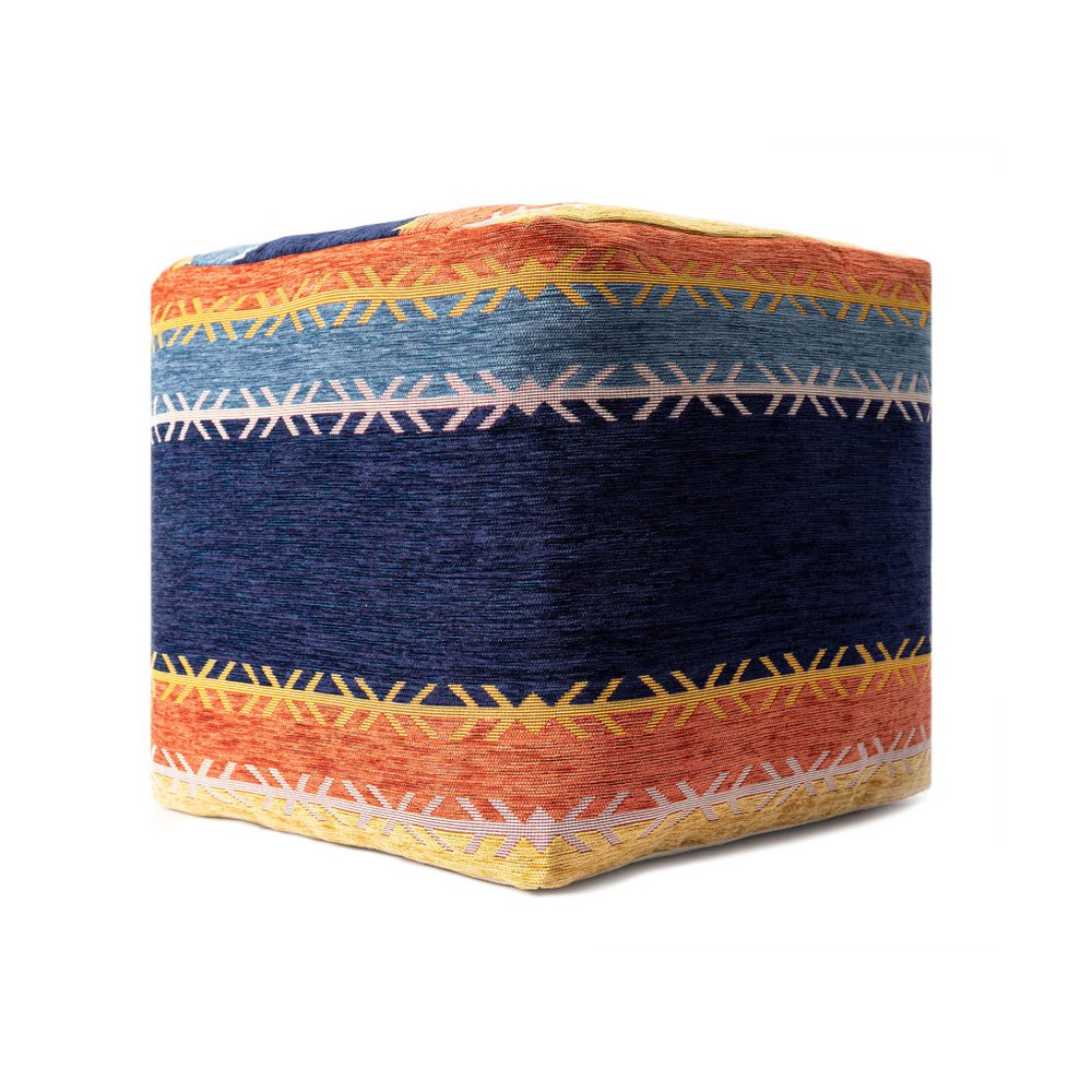 18" Blue And Orange Polyester Blend Striped Pouf Ottoman HomeRoots