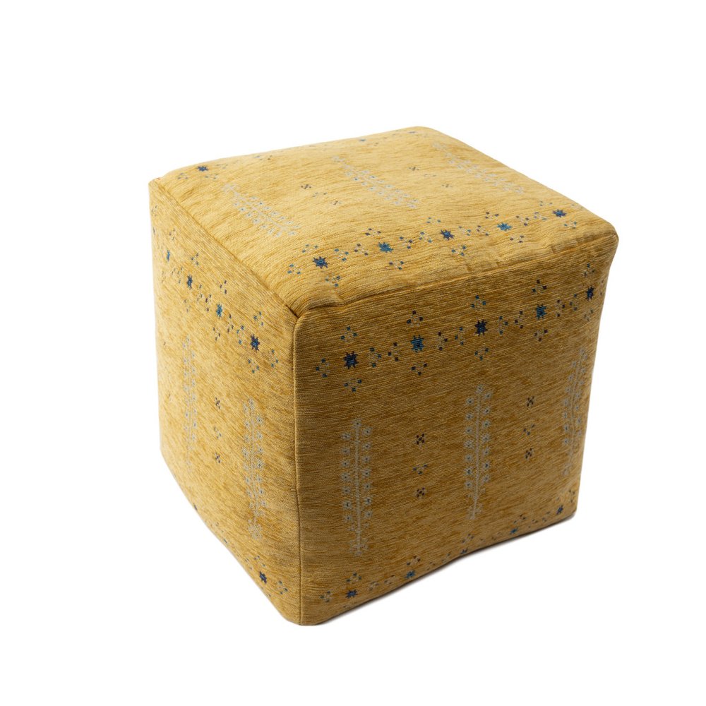 18" Yellow Abstract Pouf Ottoman HomeRoots