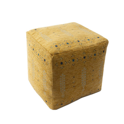 18" Yellow Abstract Pouf Ottoman HomeRoots