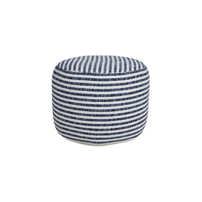 18" Blue and White Cotton Striped Cylinder Pouf Ottoman HomeRoots