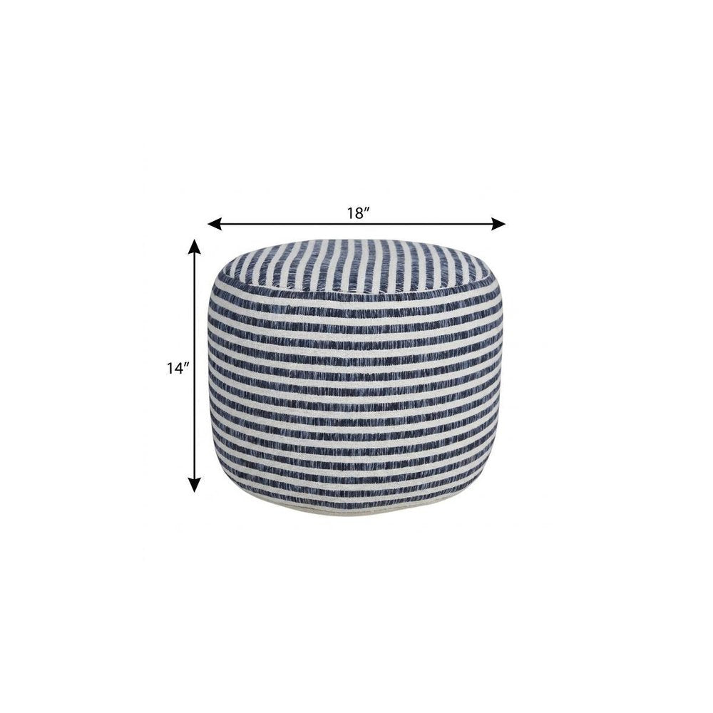 18" Blue and White Cotton Striped Cylinder Pouf Ottoman HomeRoots