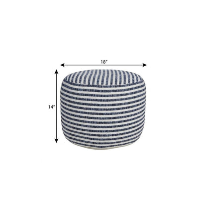 18" Blue and White Cotton Striped Cylinder Pouf Ottoman HomeRoots