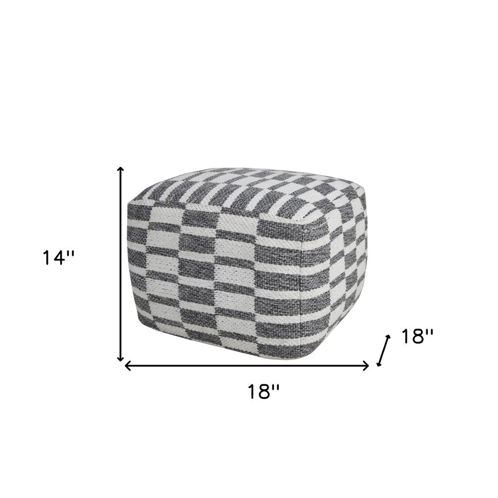 18" Gray Cotton Geometric Pouf Ottoman HomeRoots