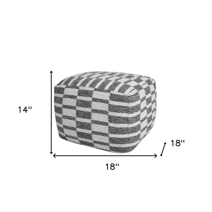 18" Gray Cotton Geometric Pouf Ottoman HomeRoots