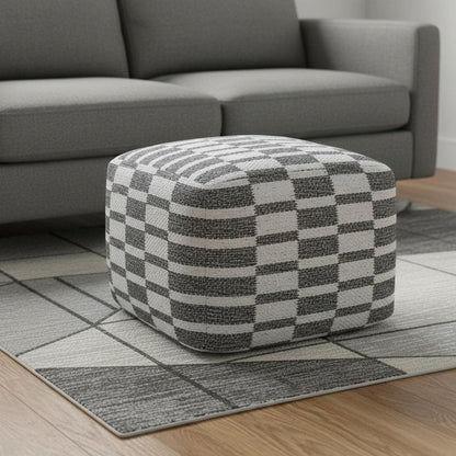 18" Gray Cotton Geometric Pouf Ottoman