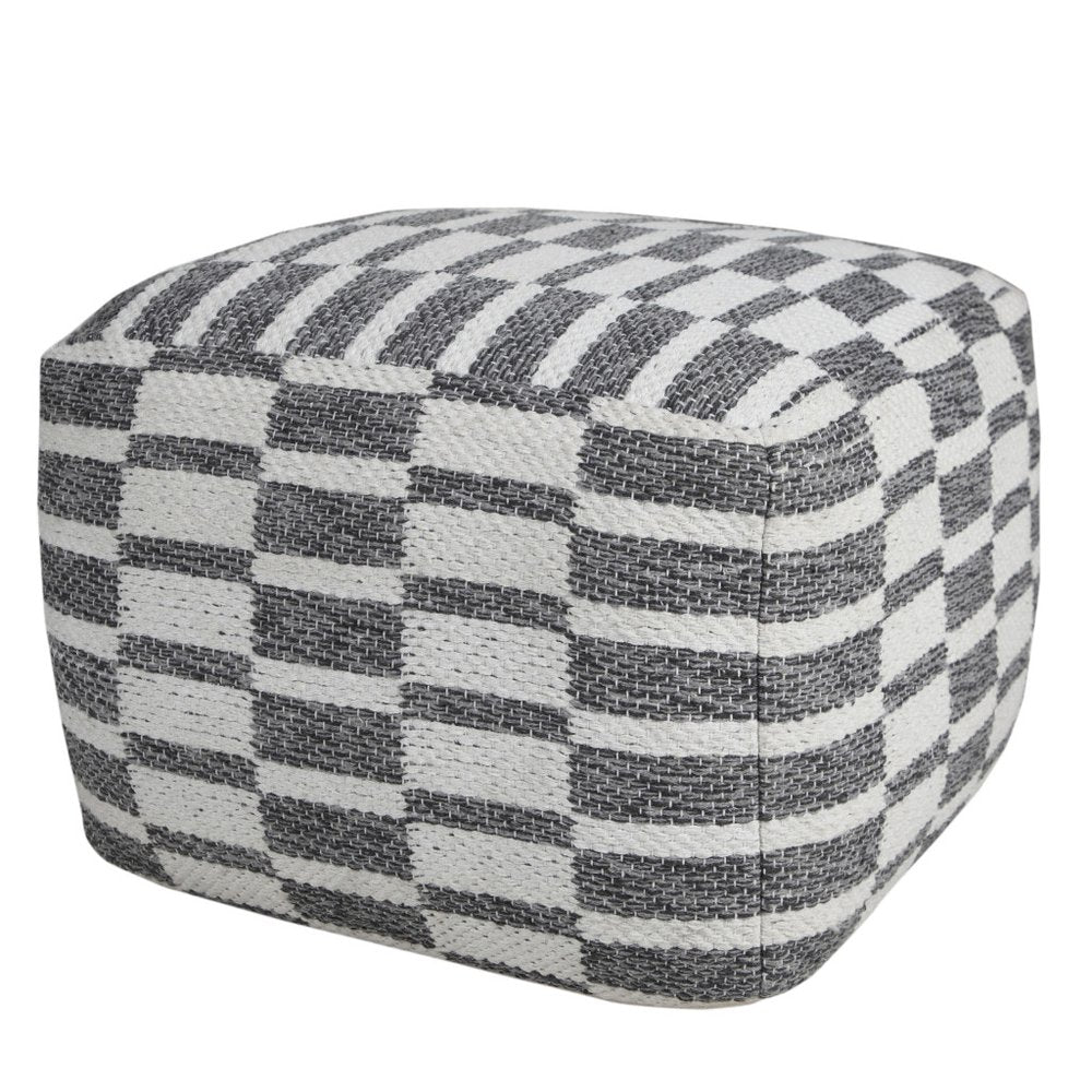 18" Gray Cotton Geometric Pouf Ottoman
