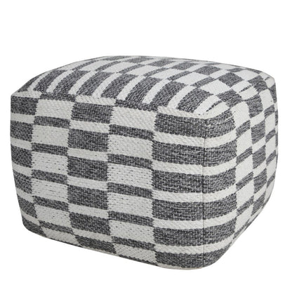18" Gray Cotton Geometric Pouf Ottoman