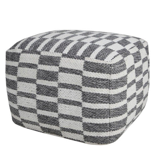 18" Gray Cotton Geometric Pouf Ottoman HomeRoots