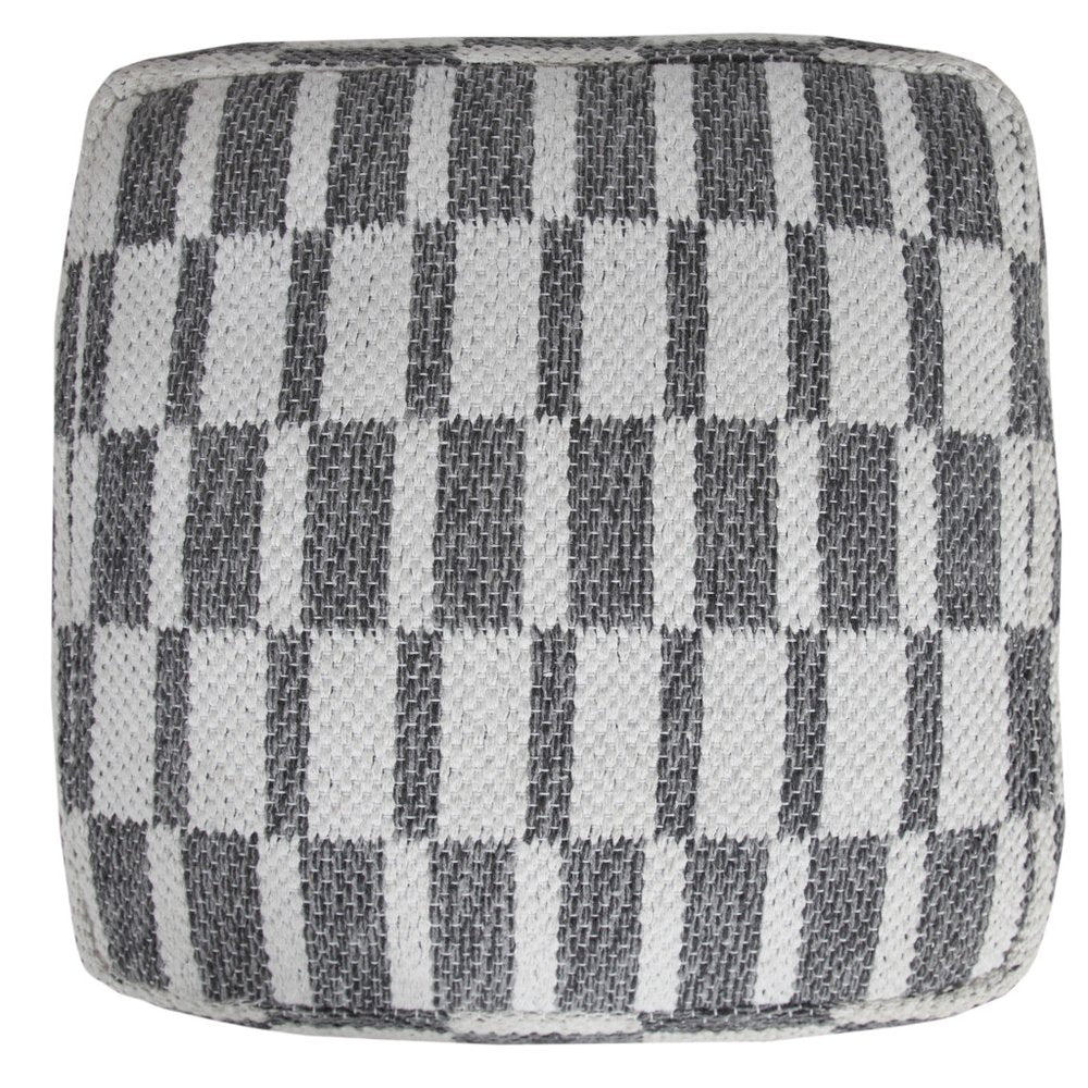 18" Gray Cotton Geometric Pouf Ottoman HomeRoots