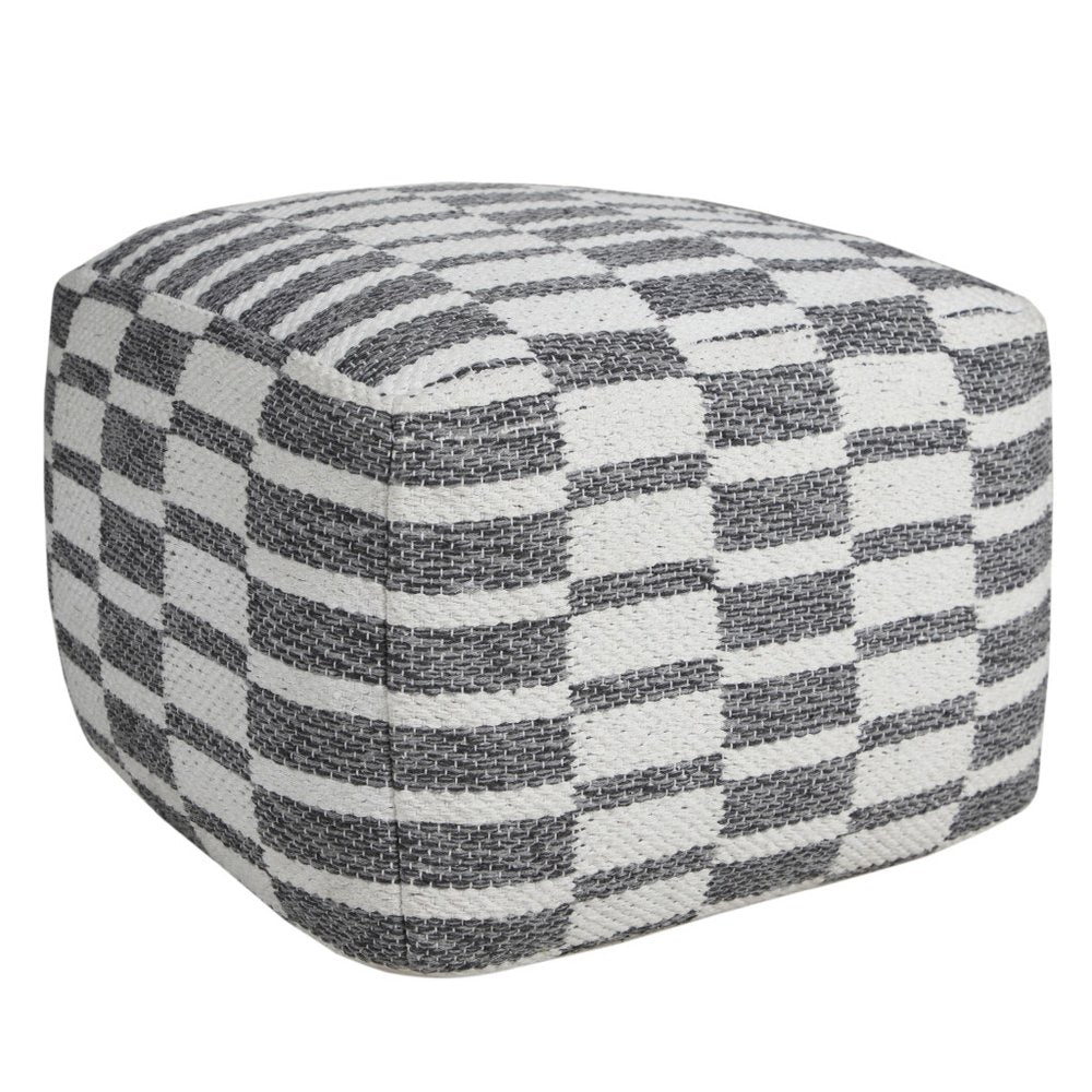 18" Gray Cotton Geometric Pouf Ottoman HomeRoots
