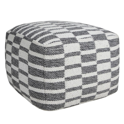 18" Gray Cotton Geometric Pouf Ottoman HomeRoots