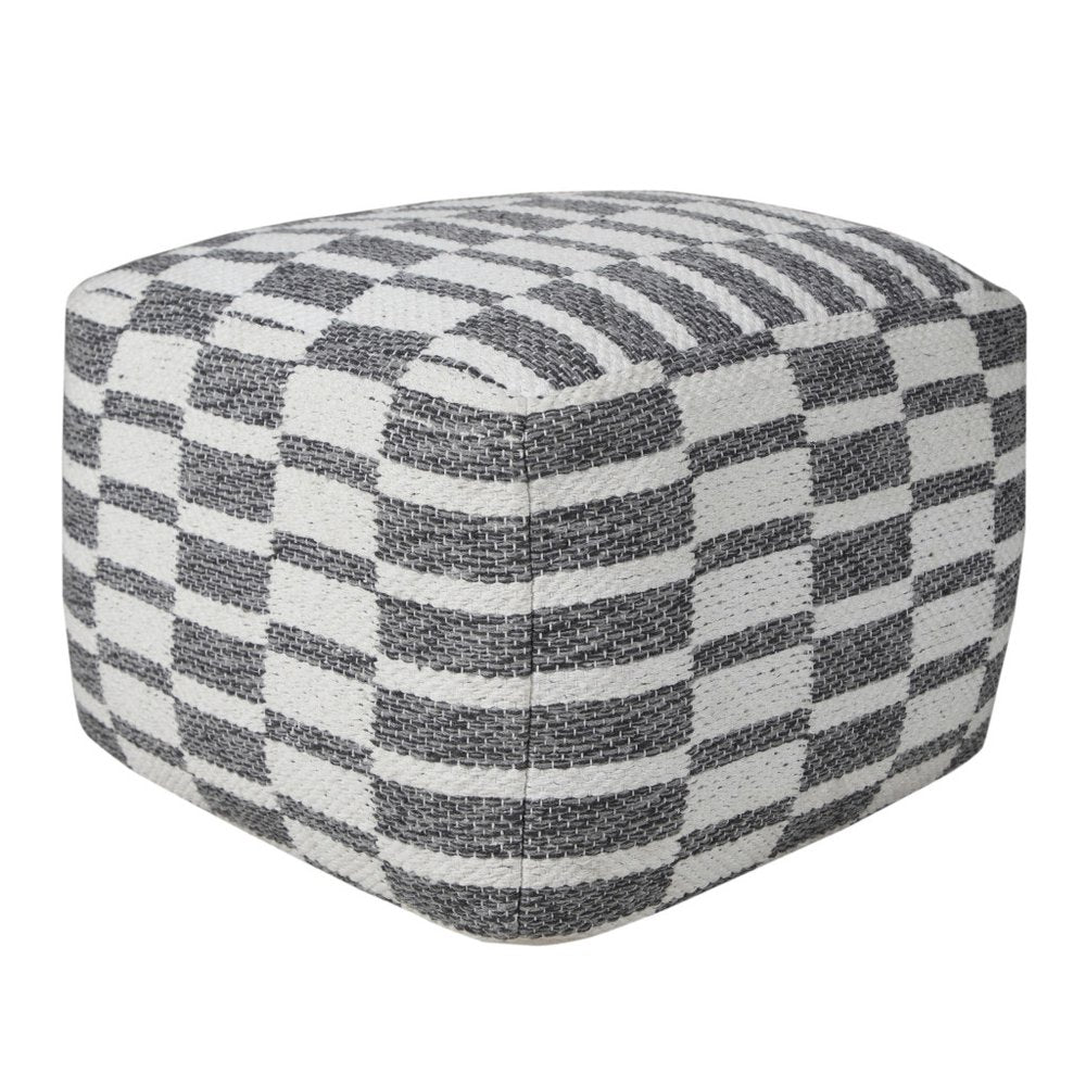 18" Gray Cotton Geometric Pouf Ottoman HomeRoots