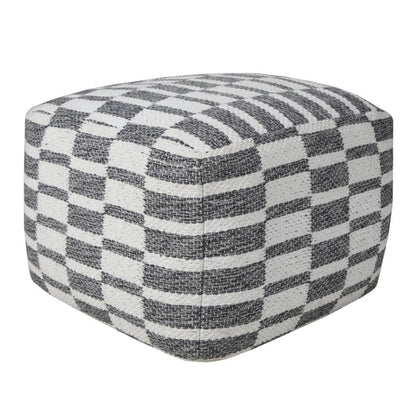 18" Gray Cotton Geometric Pouf Ottoman HomeRoots