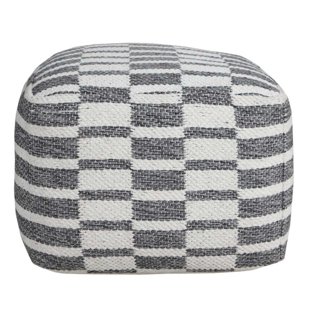 18" Gray Cotton Geometric Pouf Ottoman HomeRoots