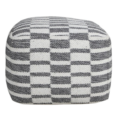 18" Gray Cotton Geometric Pouf Ottoman HomeRoots