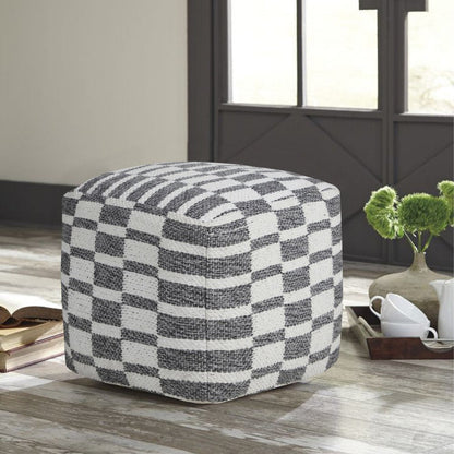 18" Gray Cotton Geometric Pouf Ottoman HomeRoots