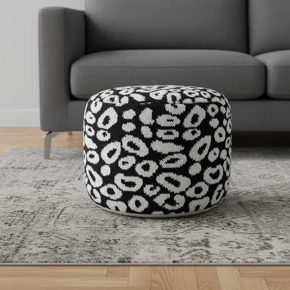 18" Black Abstract Cylinder Pouf Ottoman HomeRoots