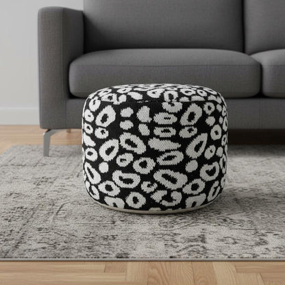 18" Black Abstract Cylinder Pouf Ottoman HomeRoots