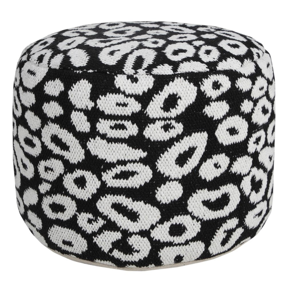 18" Black Abstract Cylinder Pouf Ottoman HomeRoots