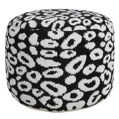 18" Black Abstract Cylinder Pouf Ottoman HomeRoots