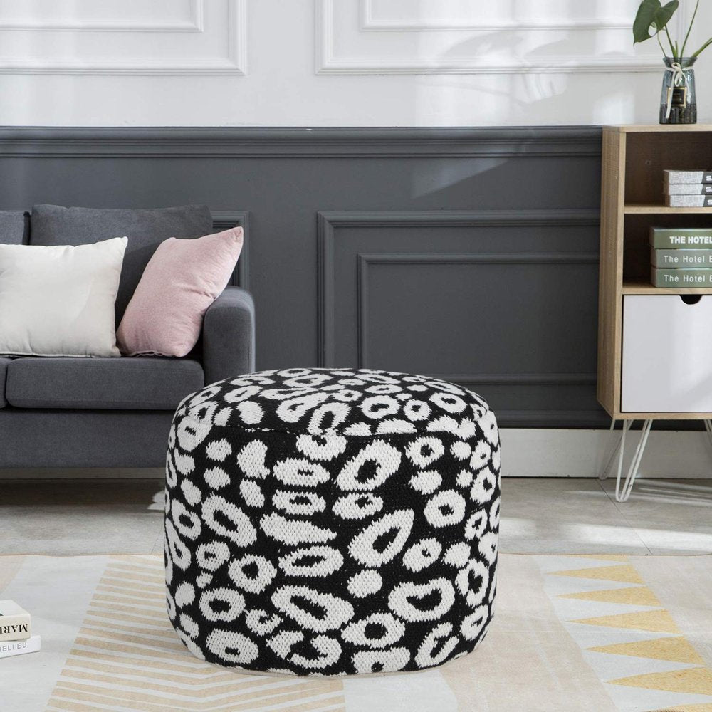 18" Black Abstract Cylinder Pouf Ottoman HomeRoots