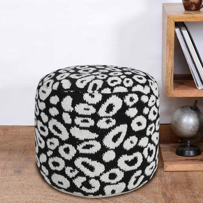 18" Black Abstract Cylinder Pouf Ottoman HomeRoots